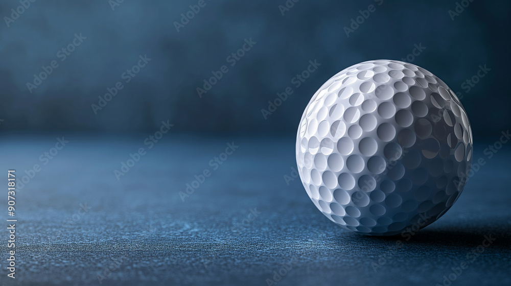 Stylish golf ball isolated on empty dark blue background 