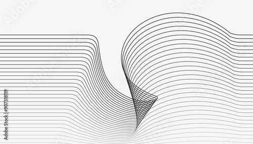 Abstract wave lines element for banner, flyer, brochure, poster. Stylized curved wavy Line line art vector illustration. Black Stripes on Background. Modern flowing wave lines element. EPS10