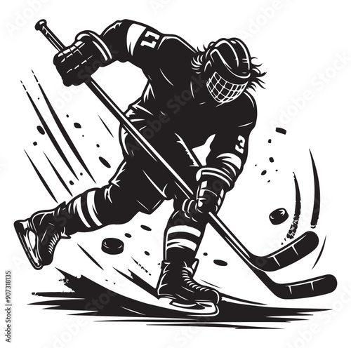 People playing ice hockey silhouette vector illustration.