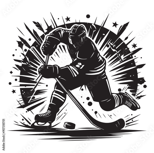People playing ice hockey silhouette vector illustration.