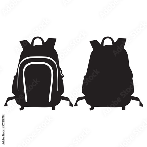 Schoolbag black silhouette, school bag backpack vector illustration, school doodle icon on a white background