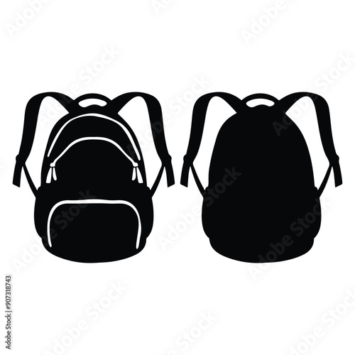 Schoolbag black silhouette, school bag backpack vector illustration, school doodle icon on a white background