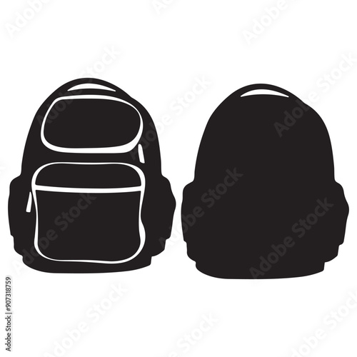 Schoolbag black silhouette, school bag backpack vector illustration, school doodle icon on a white background