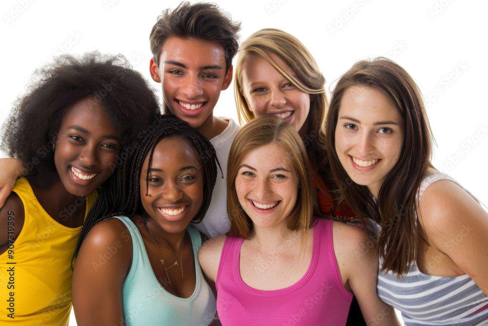Diverse friends laughing and enjoying time together Isolated on white background Diverse friends laughing and enjoying time together Isolated on white background