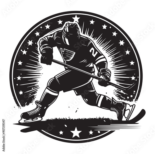 People playing ice hockey silhouette vector illustration.