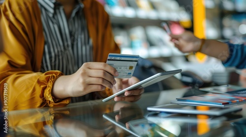 A sales representative assisting a customer with a purchase decision.