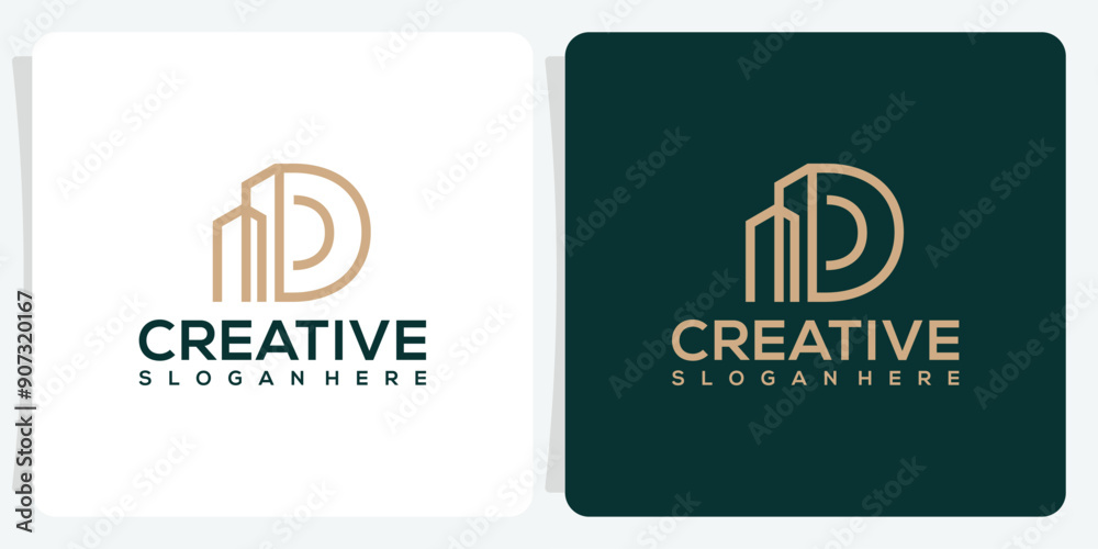 Initial D logo concept with building template vector Initial D logo concept with building template vector