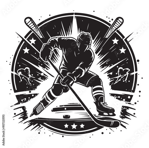 People playing ice hockey silhouette vector illustration.