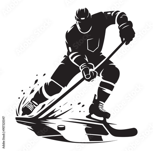 People playing ice hockey silhouette vector illustration.