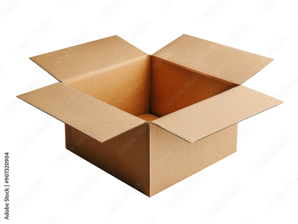 Brown cardboard box with open flaps, clean white background Brown cardboard box with open flaps, clean white background