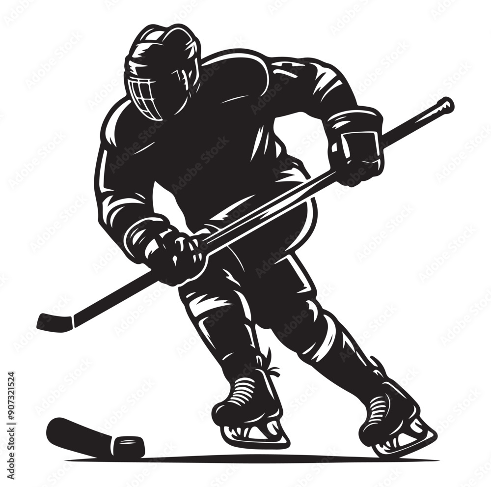 People playing ice hockey silhouette vector illustration.