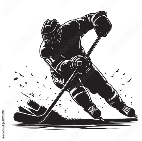 People playing ice hockey silhouette vector illustration.