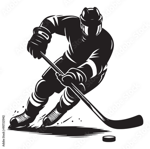 People playing ice hockey silhouette vector illustration.