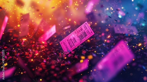 3D concert tickets, vibrant design, event background, excitement
