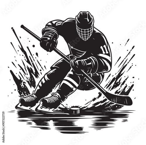 People playing ice hockey silhouette vector illustration.