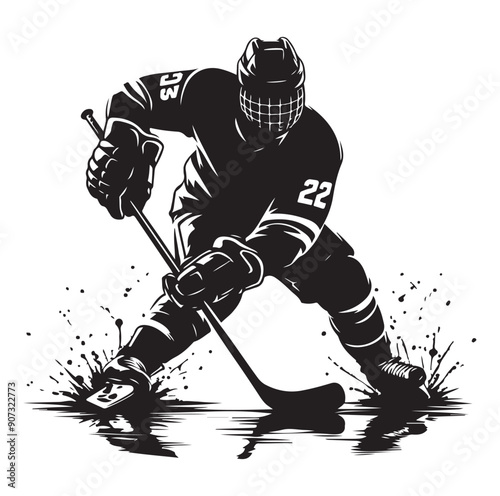 People playing ice hockey silhouette vector illustration.