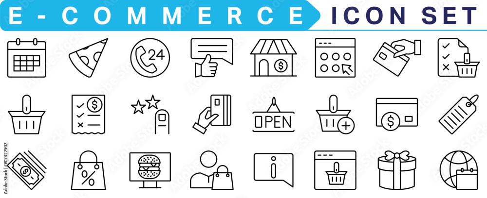 E-commerce icon collection. Online shopping thin line icons. Shop icons vector E-commerce icon collection. Online shopping thin line icons. Shop icons vector