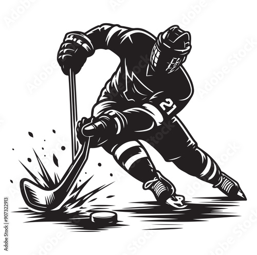 People playing ice hockey silhouette vector illustration.