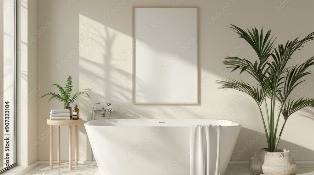 Frame mockup in bath room wall for house interior design, AI generated for ads Frame mockup in bath room wall for house interior design, AI generated for ads