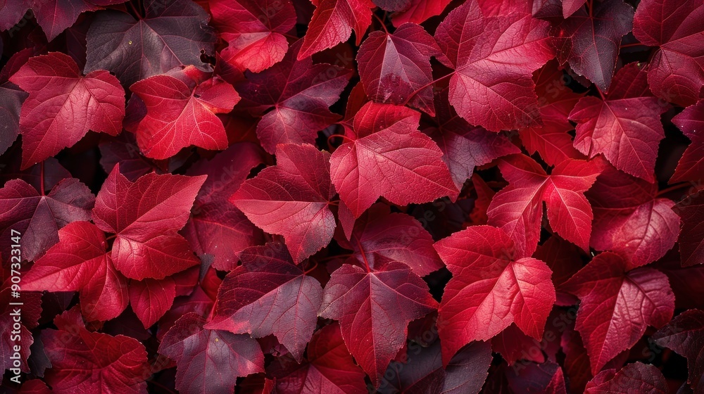 Top View of Red Maple Leaves in Fall Background