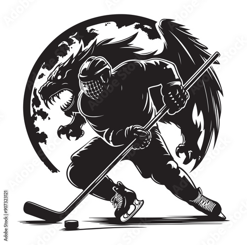 People playing ice hockey silhouette vector illustration.
