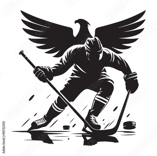 People playing ice hockey silhouette vector illustration.