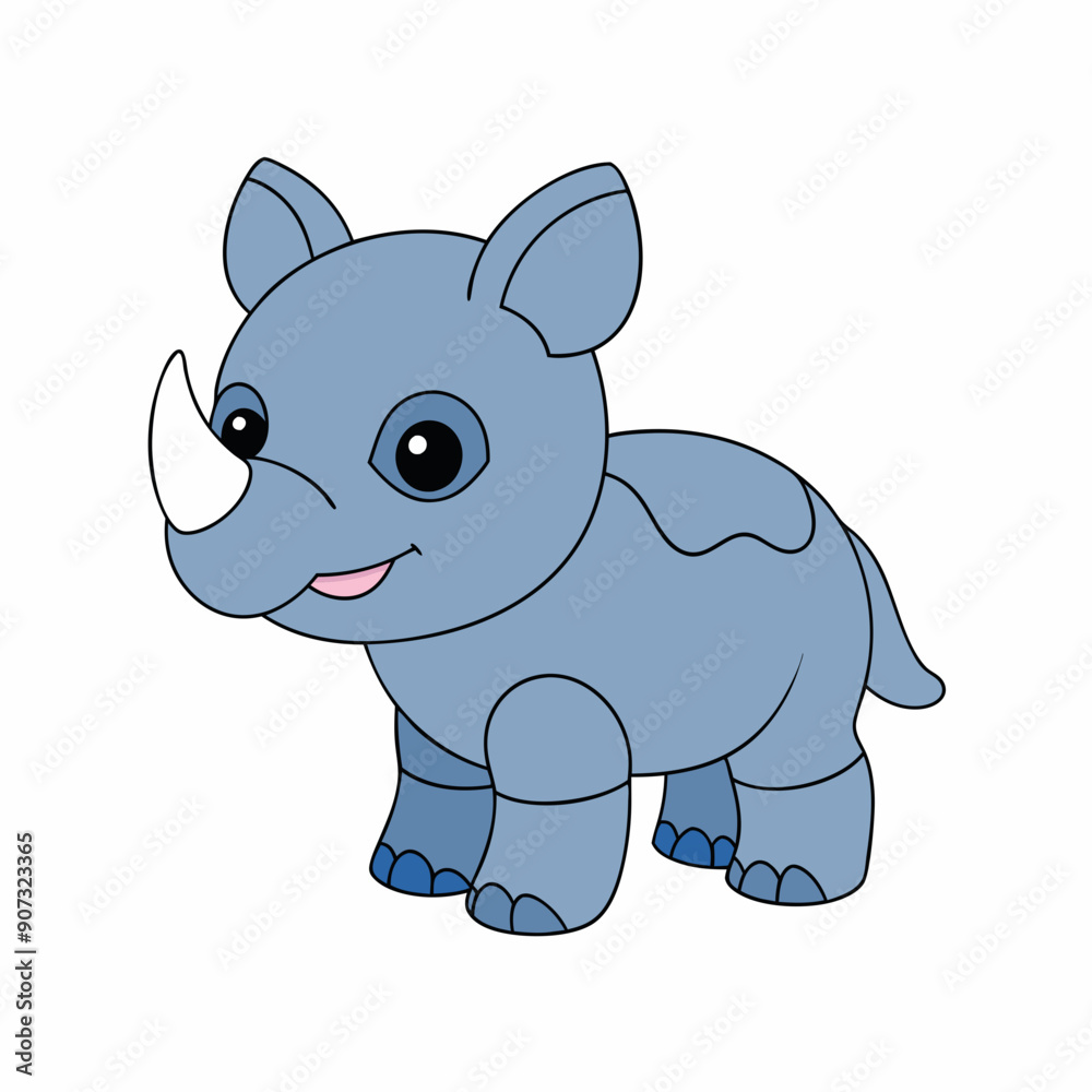 Fototapeta premium Baby rhinoceros Animal flat vector illustration