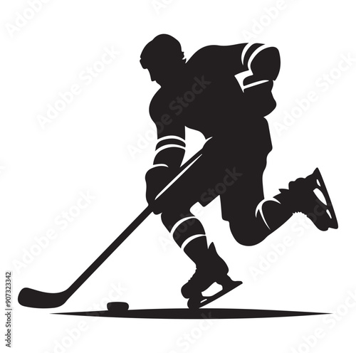 People playing ice hockey silhouette vector illustration.