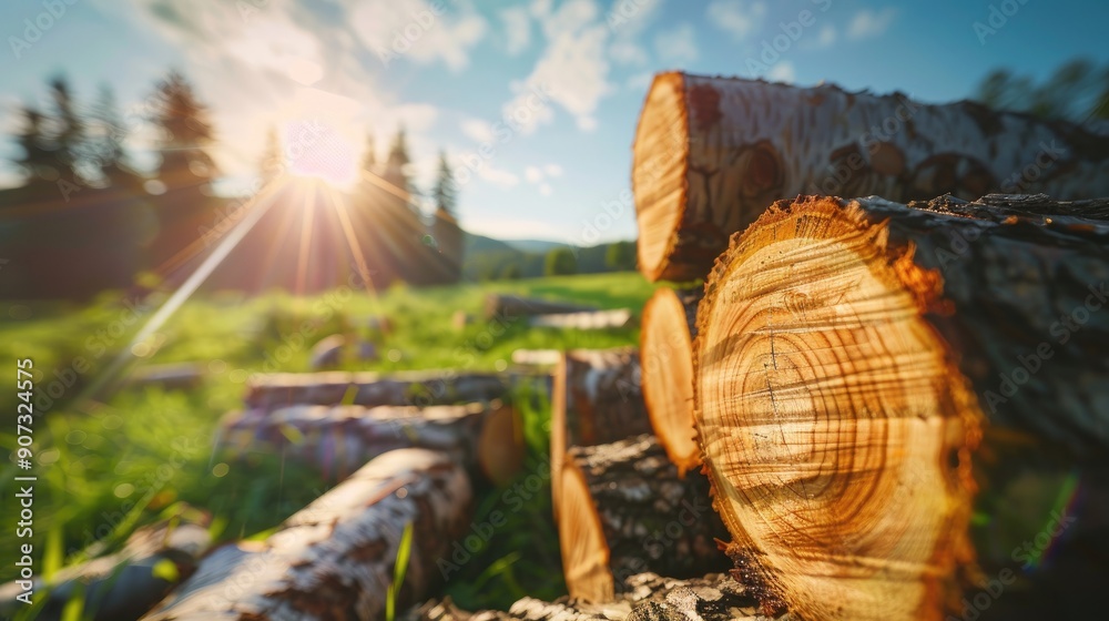 Workers in safety gear operate machinery to log trees in a forest ...