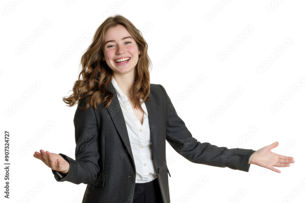Happy young woman in business attire, isolated on white background Happy young woman in business attire, isolated on white background