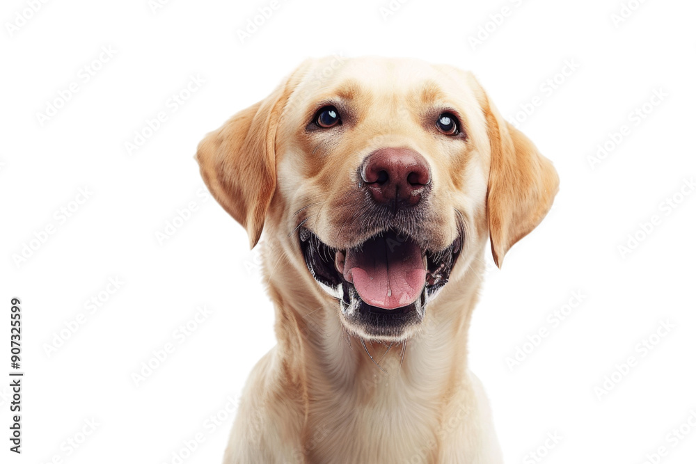 Labrador retriever headshot smiling Isolated on white background Labrador retriever headshot smiling Isolated on white background
