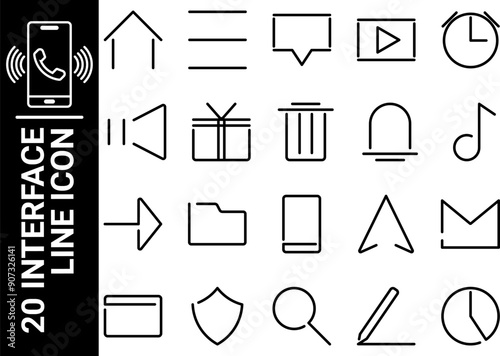 20 interface line icon, black and white
