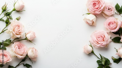 Elegant arrangement of soft pink roses on white background