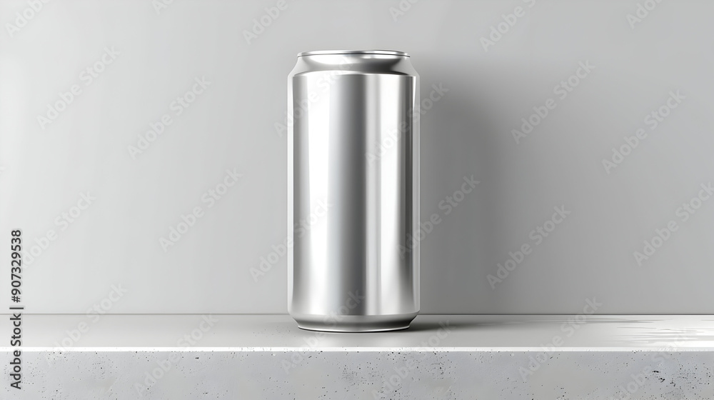 Silver Aluminum Can Mockup on Concrete Silver Aluminum Can Mockup on Concrete