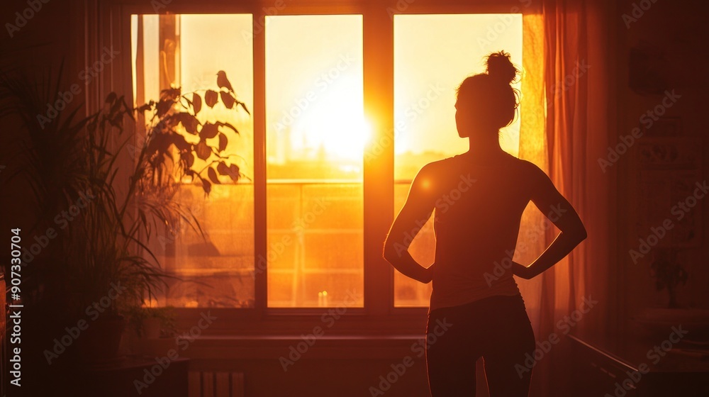 Woman Silhouetted Against a Sunset Woman Silhouetted Against a Sunset