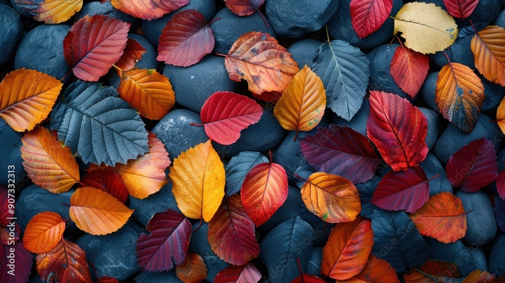 Autumn Foliage Flat Lay: Colorful Dried Leaves and Variegated Background with Copyspace for Moody Seasonal Mood - Top View Autumn Foliage Flat Lay: Colorful Dried Leaves and Variegated Background with Copyspace for Moody Seasonal Mood - Top View