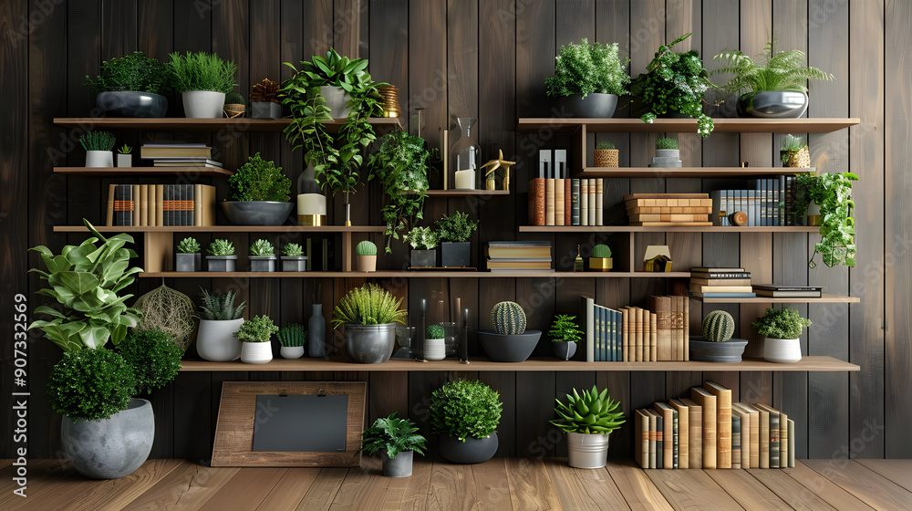 Modern Bookshelf with Plants and Decor Modern Bookshelf with Plants and Decor