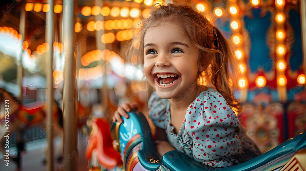 Little Girl Smiles on Carousel