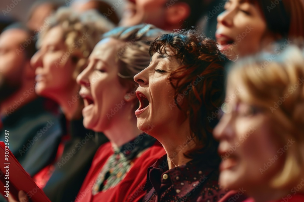 Group of women performing in a choir, singing in unison and harmony Group of women performing in a choir, singing in unison and harmony