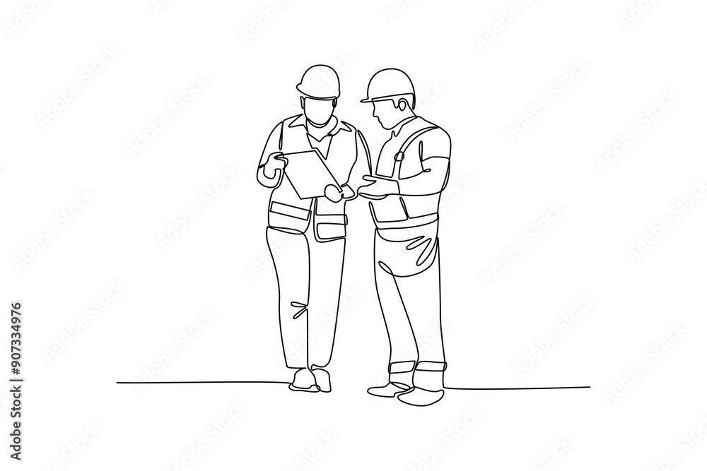 two construction workers discussing. Labor Day two construction workers discussing. Labor Day