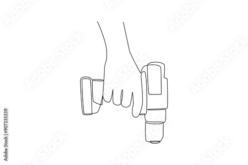 hand holding drill continues line one line art labor day