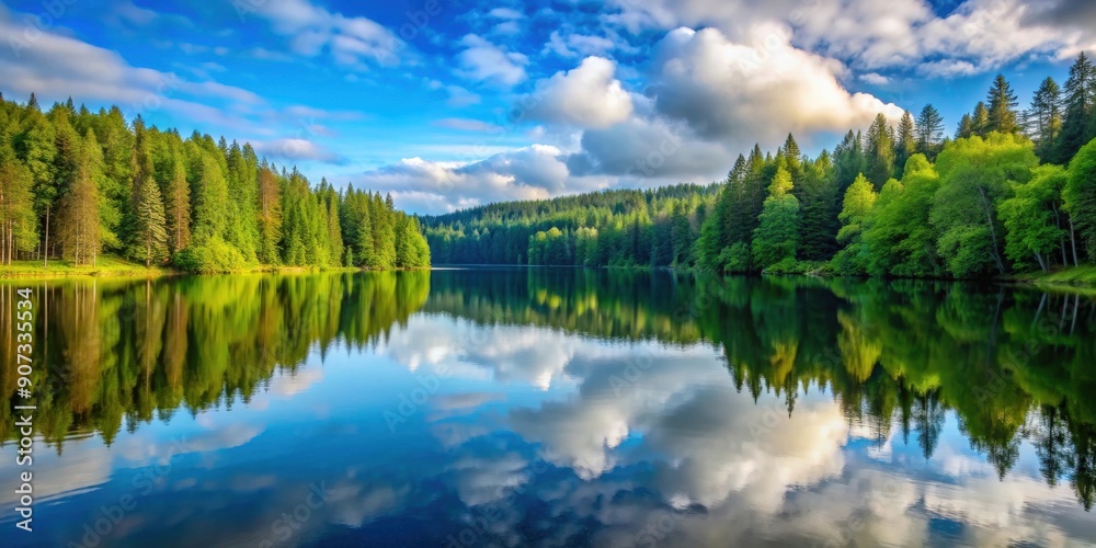 Serene landscape of a tranquil lake reflecting the surrounding forest , nature, scenic, peaceful, reflection, water, trees Serene landscape of a tranquil lake reflecting the surrounding forest , nature, scenic, peaceful, reflection, water, trees
