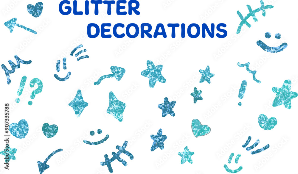 Stylish and cute decoration material of glitter. Blue, light blue. Stylish and cute decoration material of glitter. Blue, light blue.