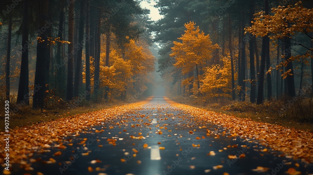 Autumn Road Through The Forest. Autumn Road Through The Forest.