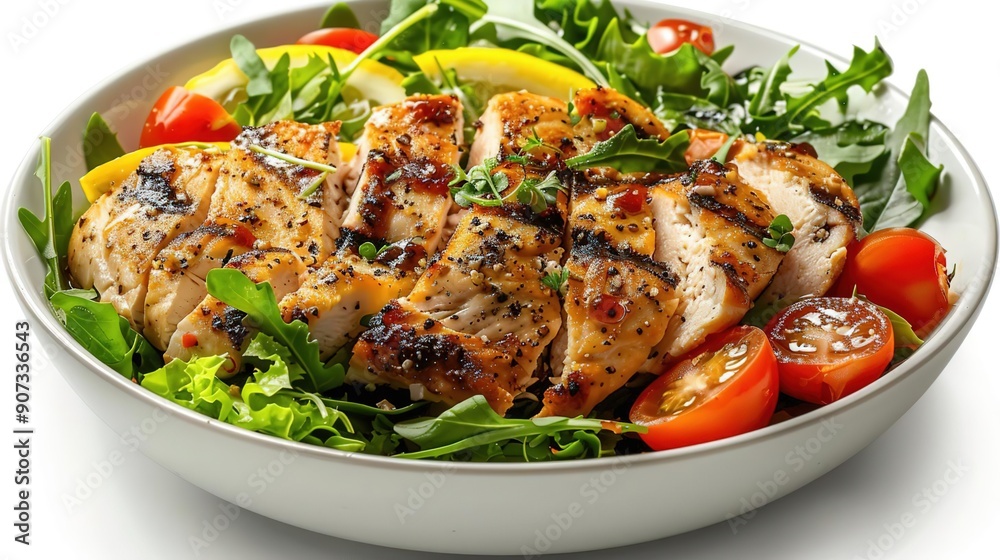 Grilled Chicken Salad with Lemon and Tomatoes - Realistic Food Image Grilled Chicken Salad with Lemon and Tomatoes - Realistic Food Image