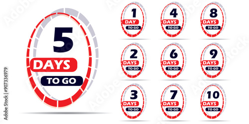 Countdown days go banner. count time and days for sale banner, poster, lable,. Nine, eight, seven six five four three two one zero days to go with red and dark blue color. Vector template all together