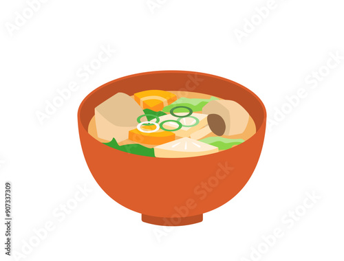 具だくさん野菜たっぷりの味噌汁のイラスト