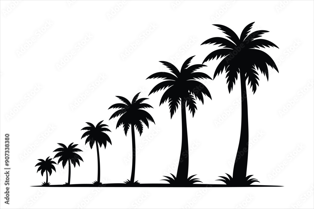 Fototapeta premium palm tree and birds in different stages of growth black vector