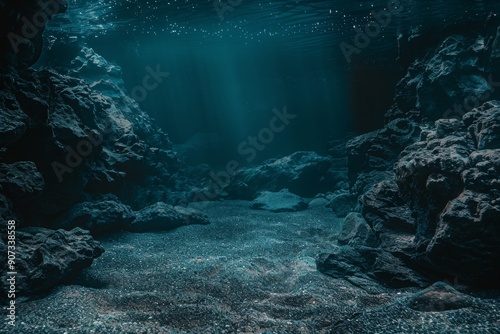 Obraz na płótnie Underwater Scene with Sunbeams Shining on the Ocean Floor w salonie