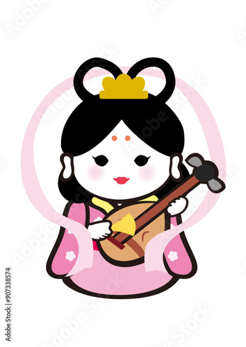 七福神の弁財天のポップな和風イラスト